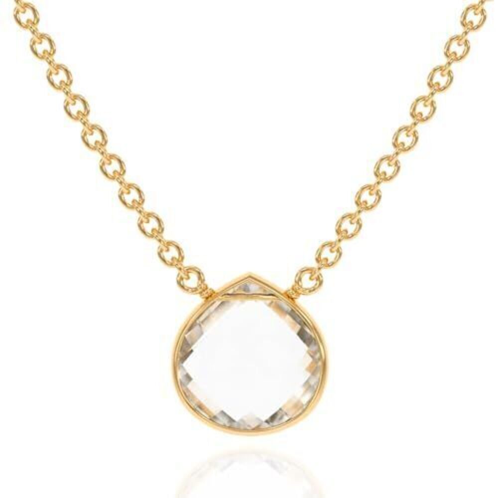 6174 Clear Quartz Necklace , Premium Gold Heart Bezel Necklaces - Tarnish